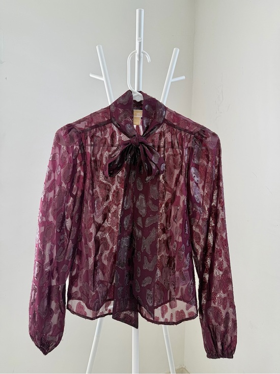 MICHAEL Michael Kors Tops - MICHAEL Michael Kors Burgundy Sheer Bow-Tie Blouse